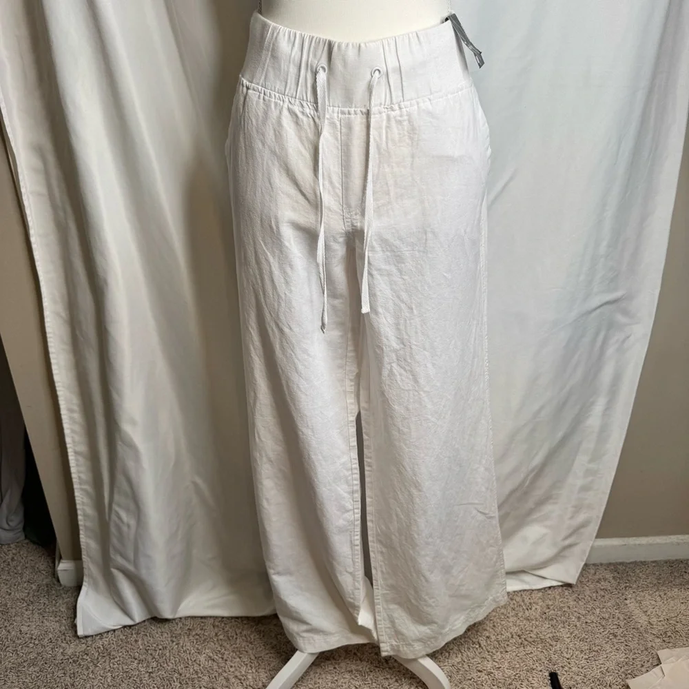 NY&C Linen Wide Leg Pants White Size Medium NWT Drawstring Summer